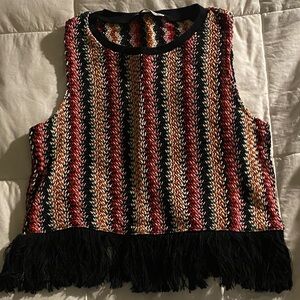 Zara Striped Fringe Crop Top - Red, Black, Yellow